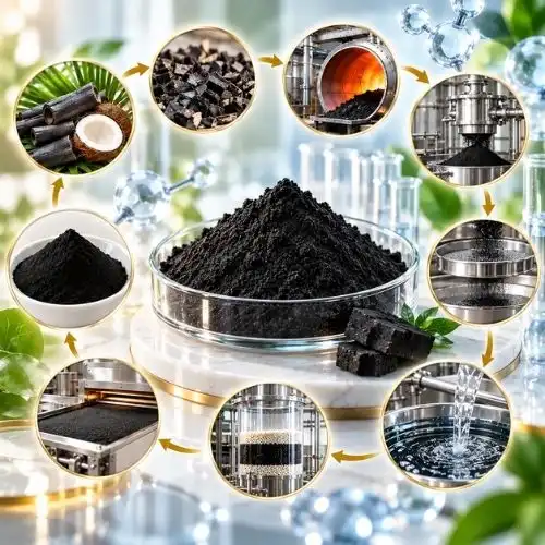 Manufacturing process and purification of vegetable carbon